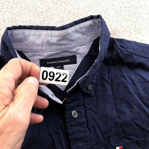 Tommy Hilfiger Men Shirt Small Long Sleeve Button Up Classic Casual Pockets Navy - Picture 12 of 12